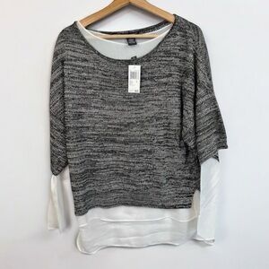 Chelsea & Theodore Sweater Grey Size L White Layered Top Semi Sheer Hem